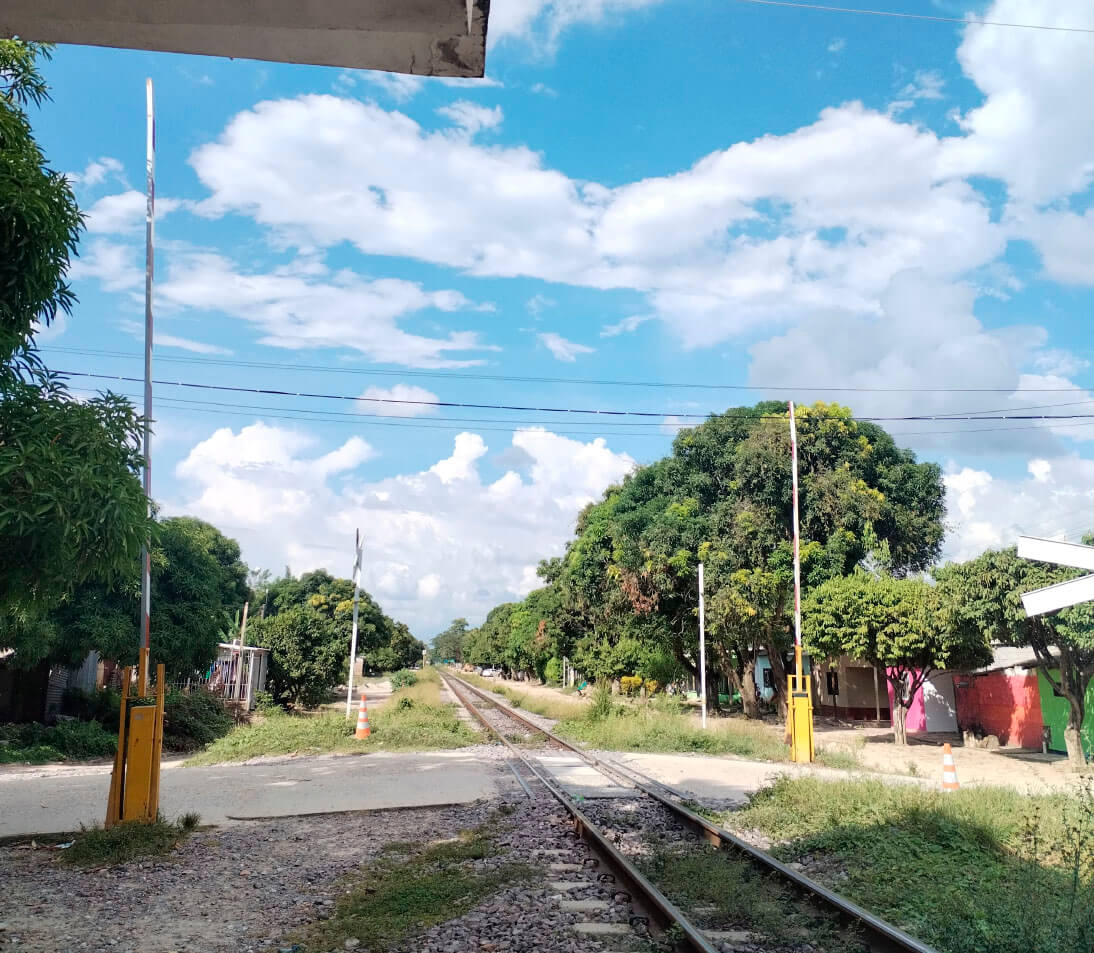 Historic railway tracks in Aracataca representing banana zone transportation history, Magdalena Colombia