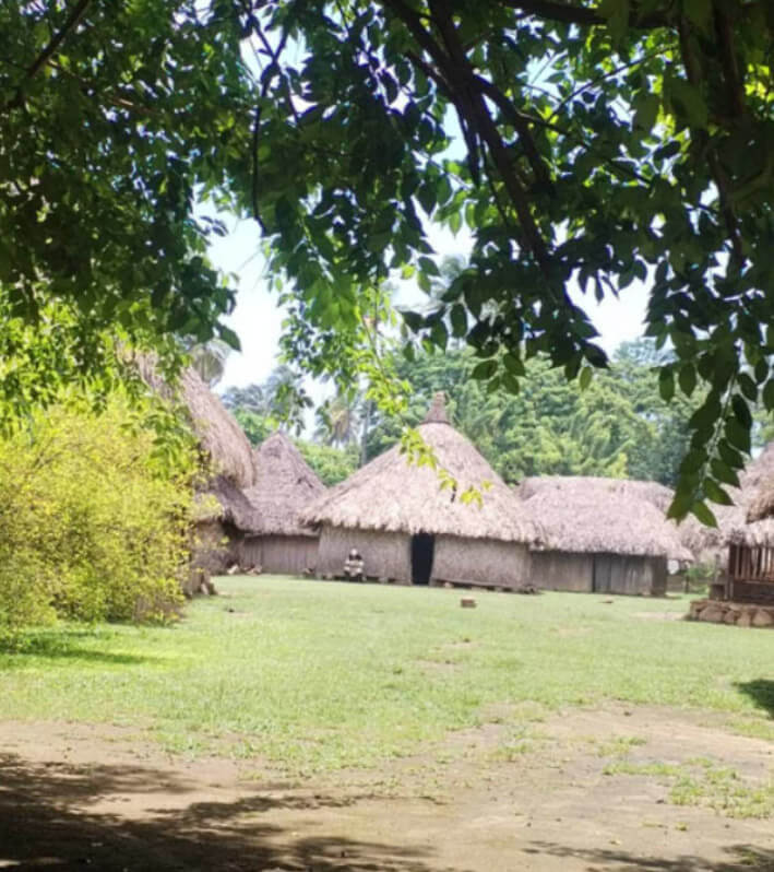 Traditional Arhuaca indigenous village Katanzama with multiple bohio houses in Sierra Nevada de Santa Marta, Colombia
