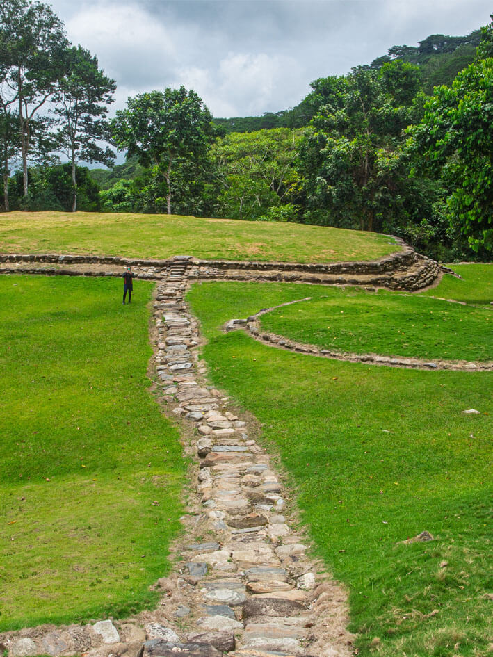 Complex network of ancient stone pathways and terraces at Bunkuany archaeological settlement