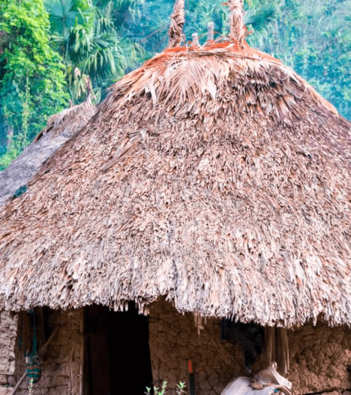 Traditional Wiwa indigenous bohio house in Gotsezhy community, Sierra Nevada de Santa Marta, Colombia